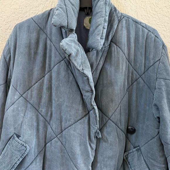Anthropologie Jacket Brodie Quilted Puffer Chambray Cropped Casual Boho Blue M - Picture 11 of 12